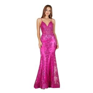 Cinderella Divine Adora Fuchsia Mermaid Long Formal Glitter Gown Dress Sz 2
